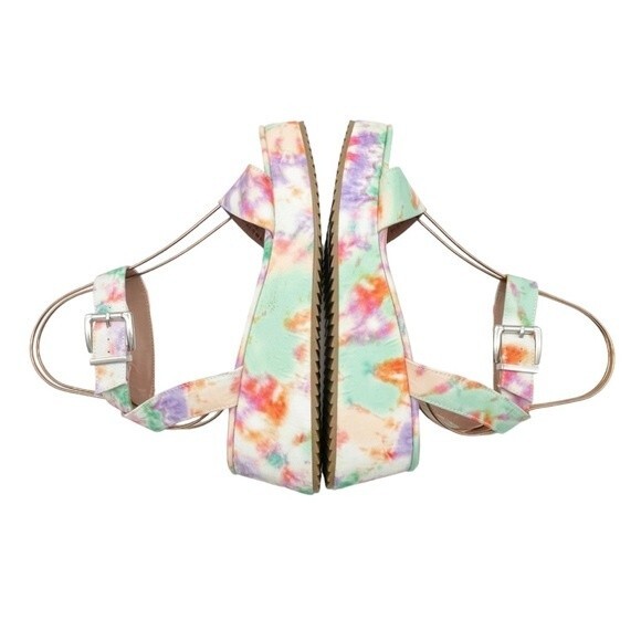 NWT ASOS Tatiana Flatform Ankle Wrap Sandals Bright Pastel Cloud Tie Dye Size 10 - Picture 11 of 16